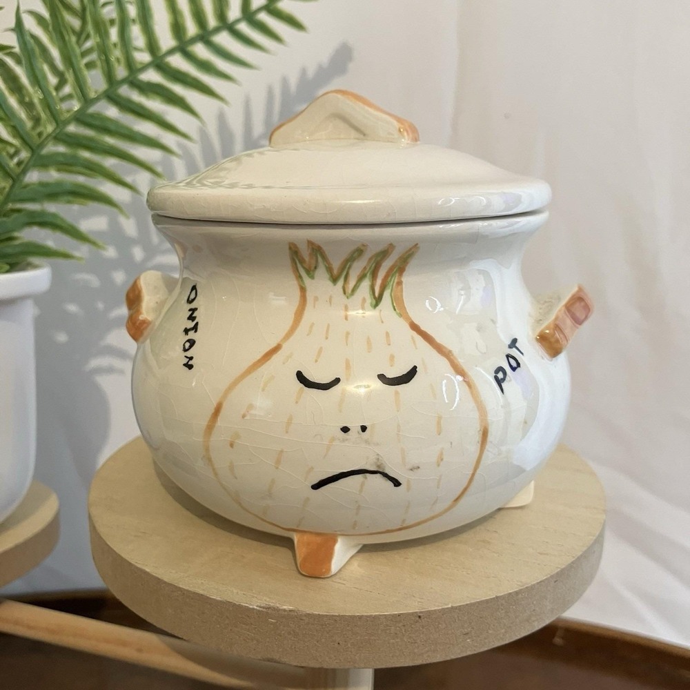 Vintage Onion Face Pot Keeper Jar Handmade 1987 Norma
